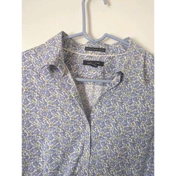 Lands' End Purple Floral Button Up Shirt Size 18 3/4 Sleeve No Iron Pinpoint - Picture 3 of 8